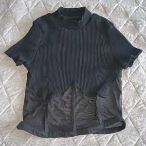 Black ribbed mesh crop top